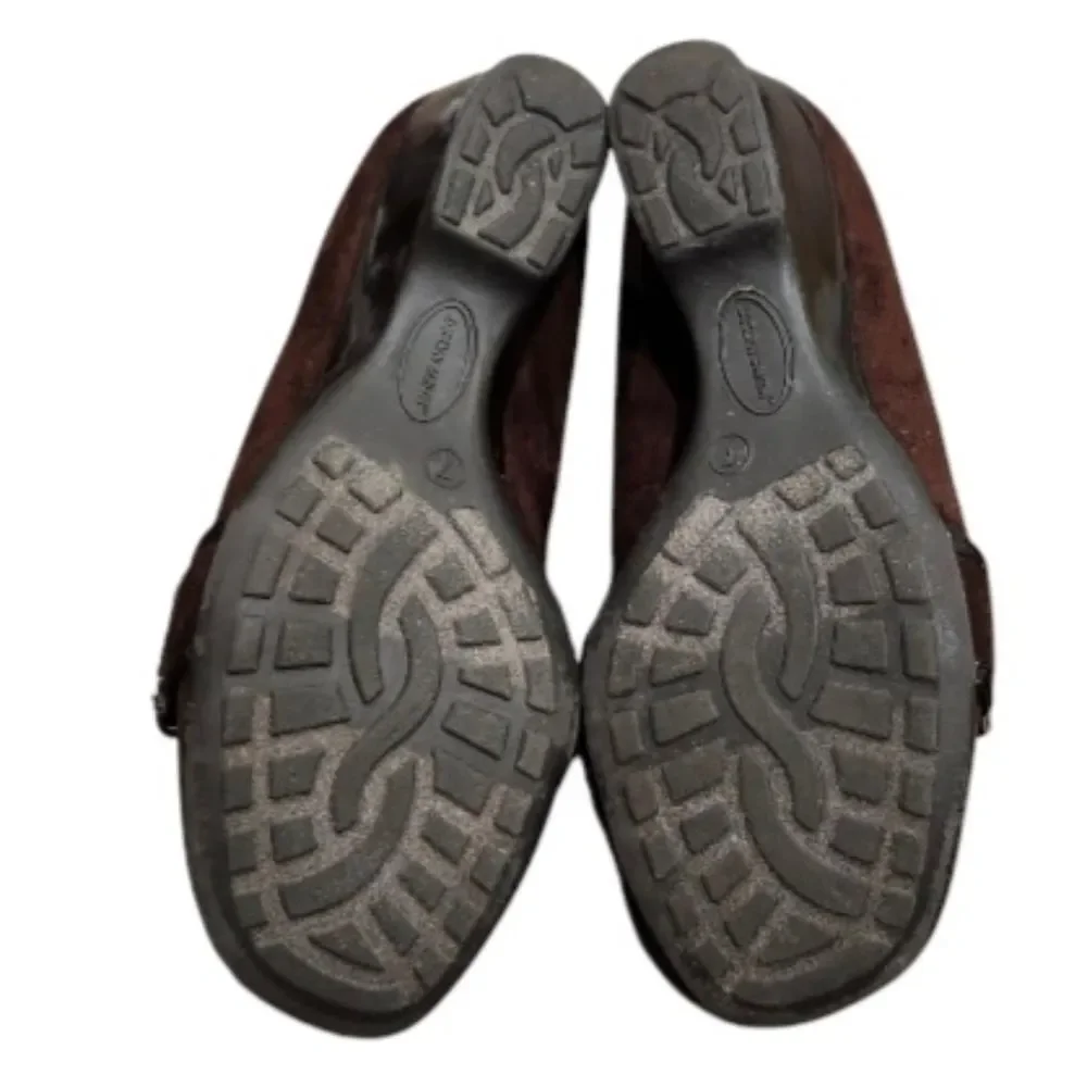 ❤️2/$18 Jaclyn Smith Brown Suede Wedge Heeled Loafer Leather Shoes 7